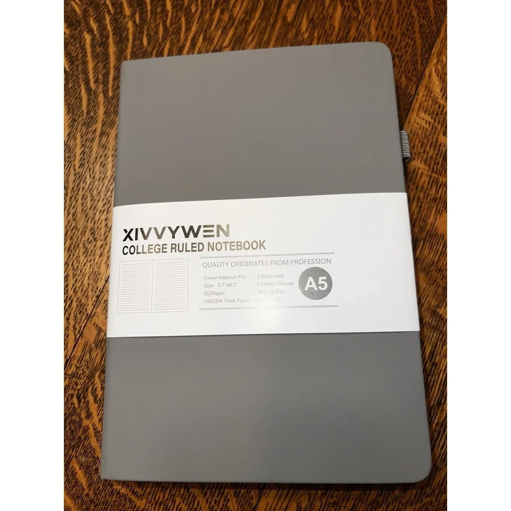 XIVVYWEN A5 Notebook College Ruled Journal Gray‎ Faux Leather Cover Lined 352P